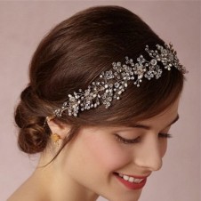 Tiara mireasa design floral placata cu cristale perle si argint 925