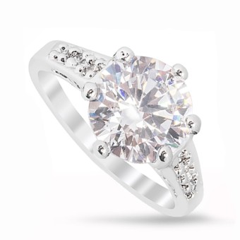 Inel logodna cu pietre Cubic Zirconia placat cu aur alb 10k si cristale#1