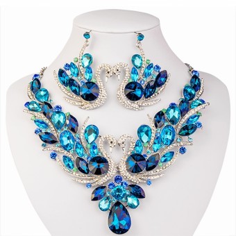 SET bijuterii glamour colier si cercei placate cu Argint 925 si cristale culoare Acvamarin#1