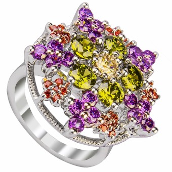 Inel glamour cu motive florale placat cu argint 925 si pietre Zirconiu#1