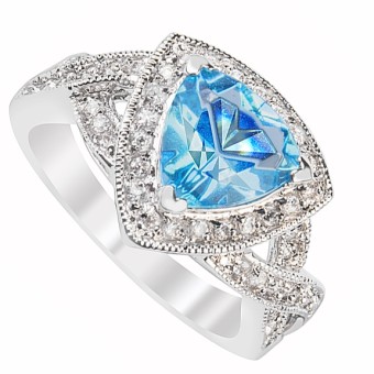 Inel logodna Blue Topaz placat cu argint 925 si cristale austriece#1